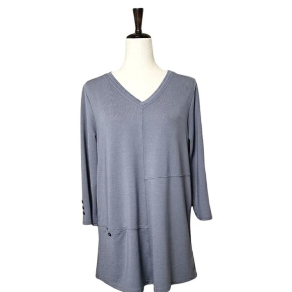 Simply Noelle Grey V-neck 3/4 Sleeve Tunic Top Size S/M - Picture 1 of 7